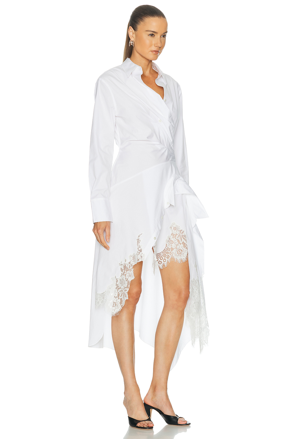 Laced Cascade Asymmetric Shirt Dress in Cotton Poplin