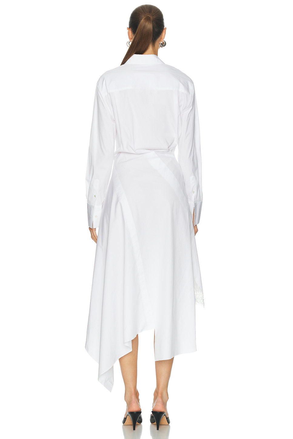 Laced Cascade Asymmetric Shirt Dress in Cotton Poplin