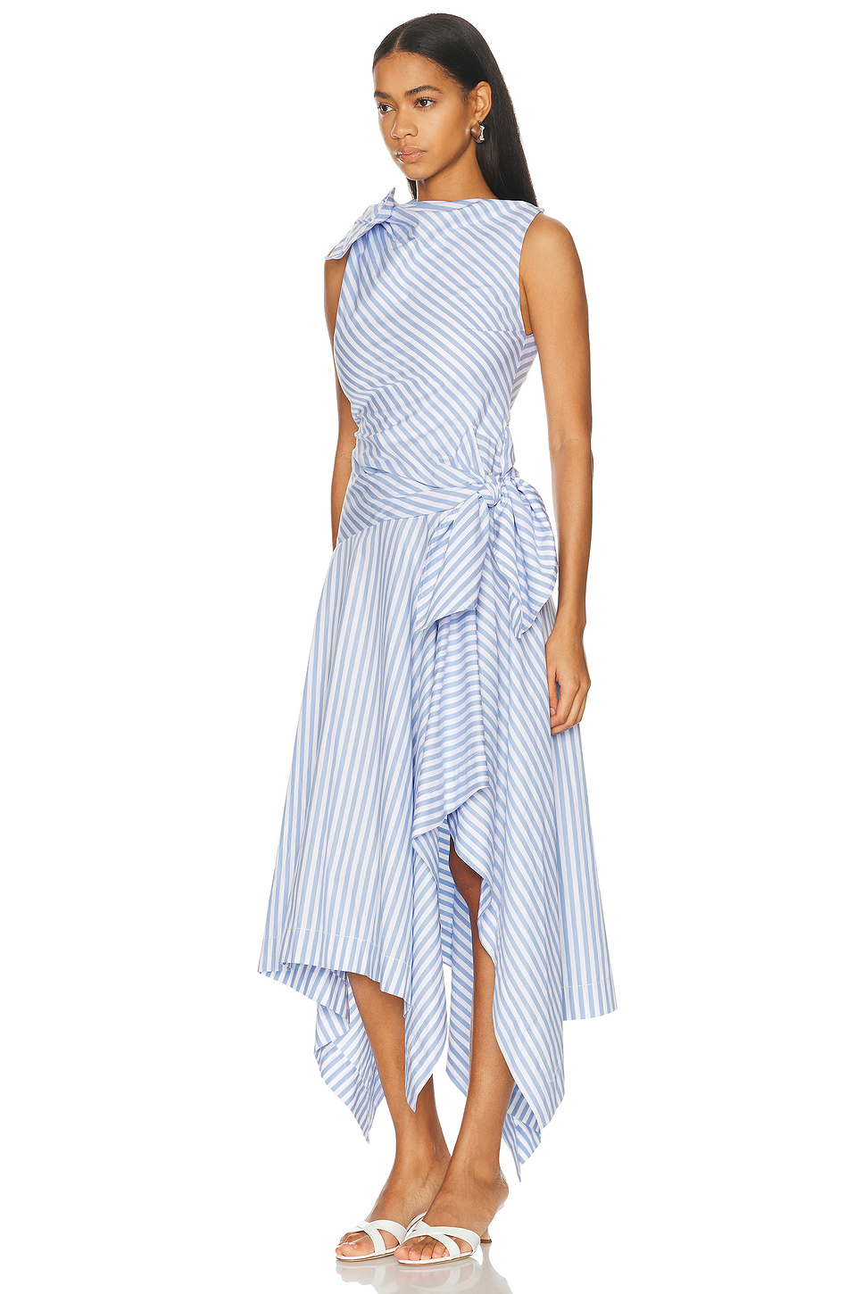 Bow Drape Shirting Cascade Dress