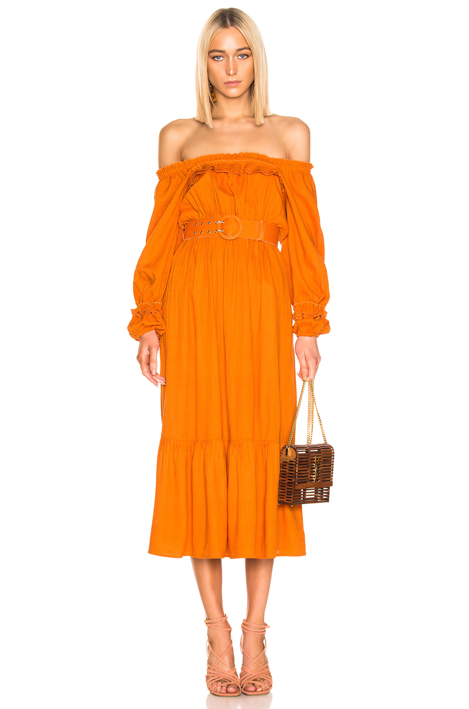 nicholas pleated prairie dress – 深橙色 | fwrd