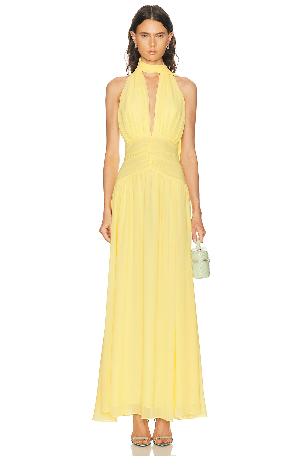 Arella Deep Plunge Halter Chiffon Gown