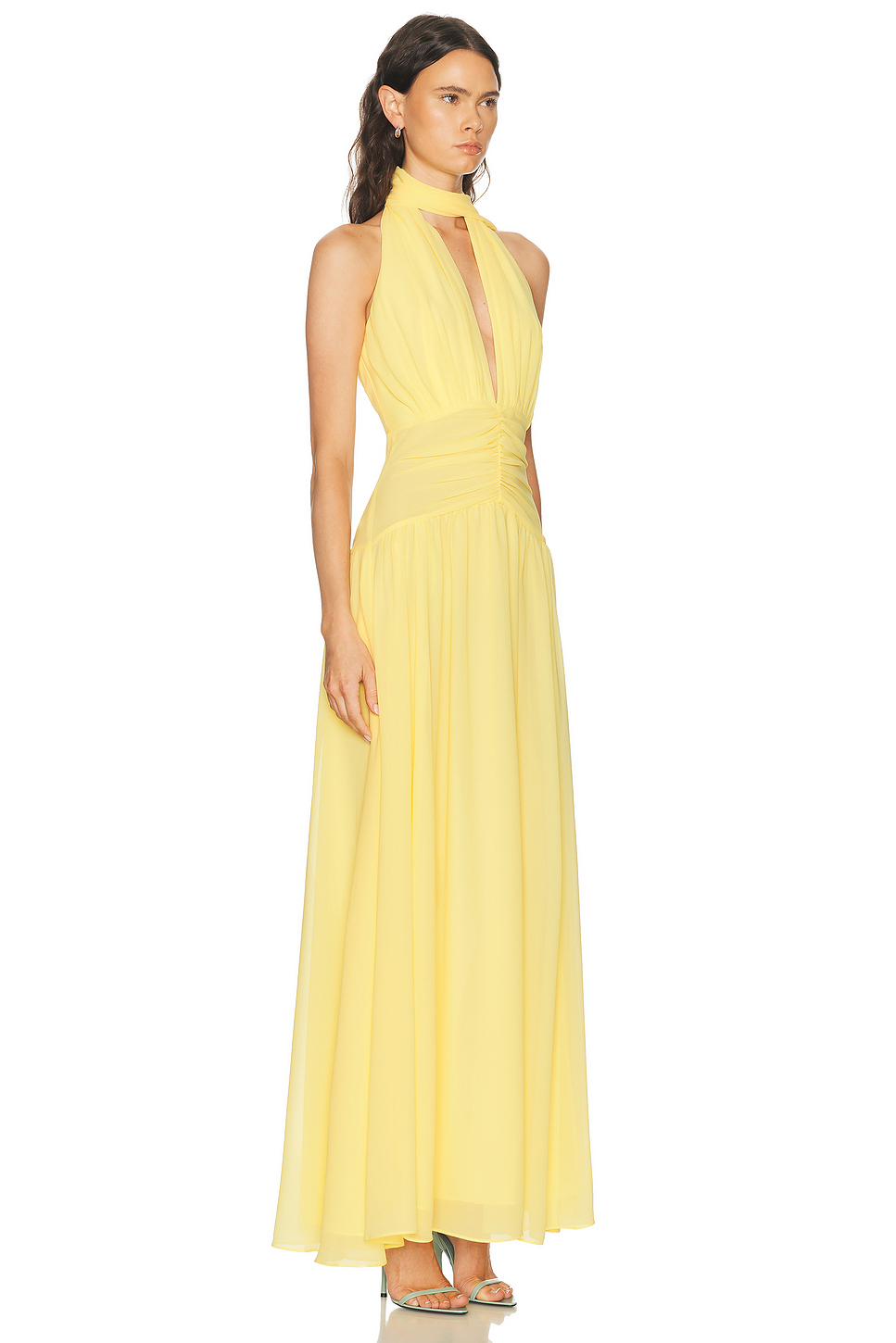Arella Deep Plunge Halter Chiffon Gown
