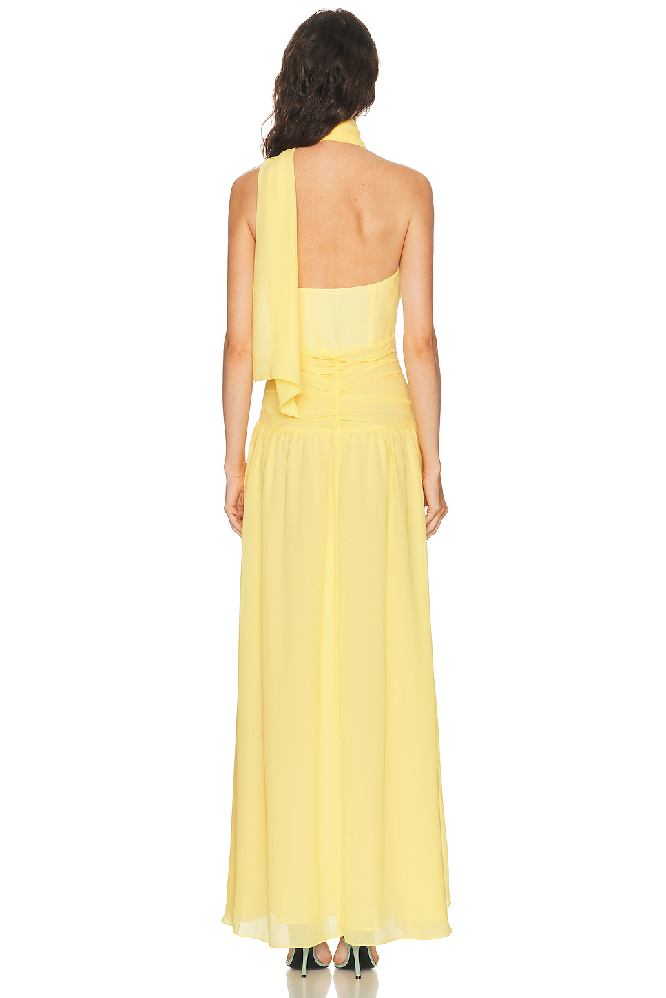 Arella Deep Plunge Halter Chiffon Gown