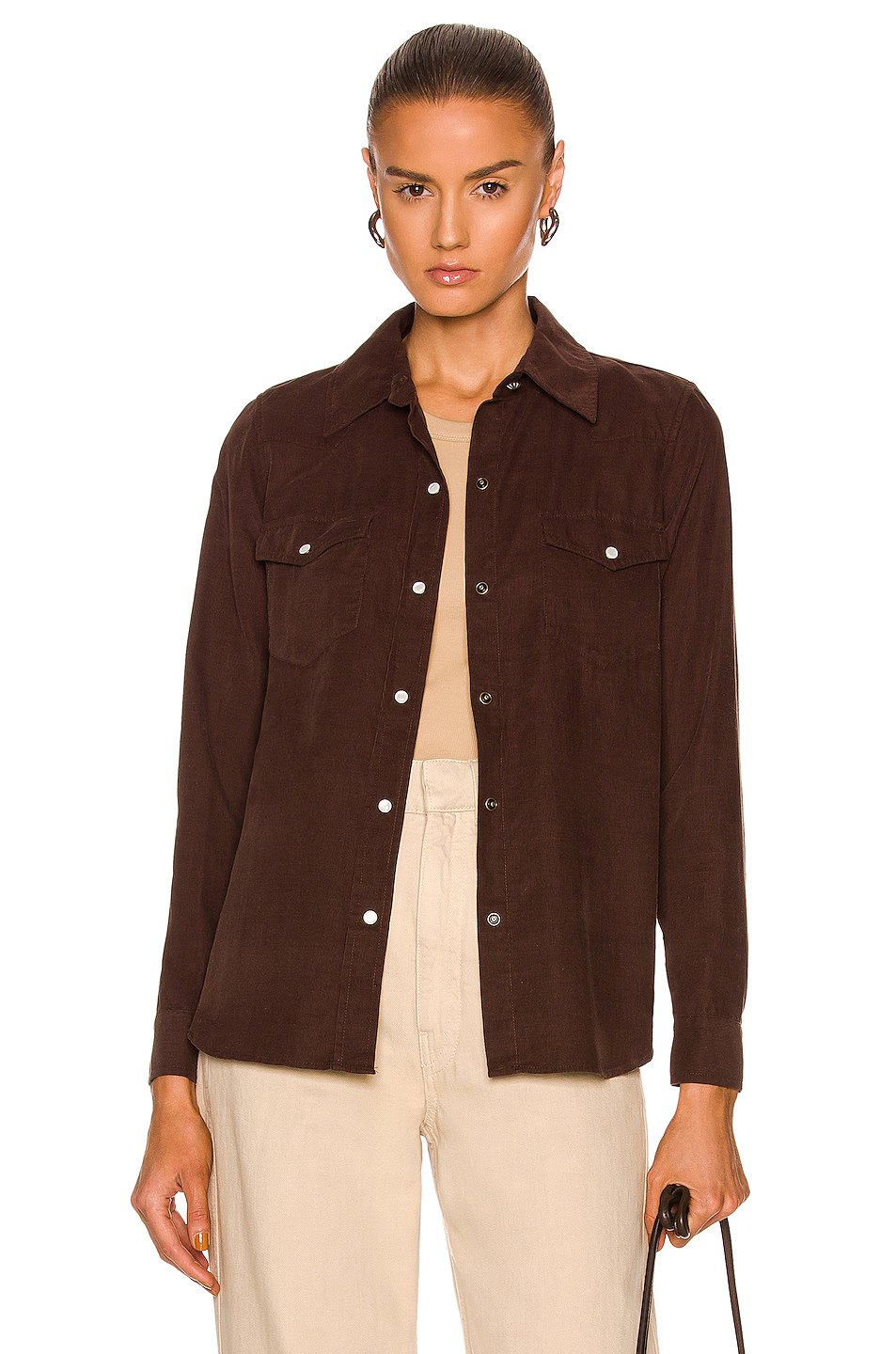 image 1 of nili lotan annika shirt in chocolate brown