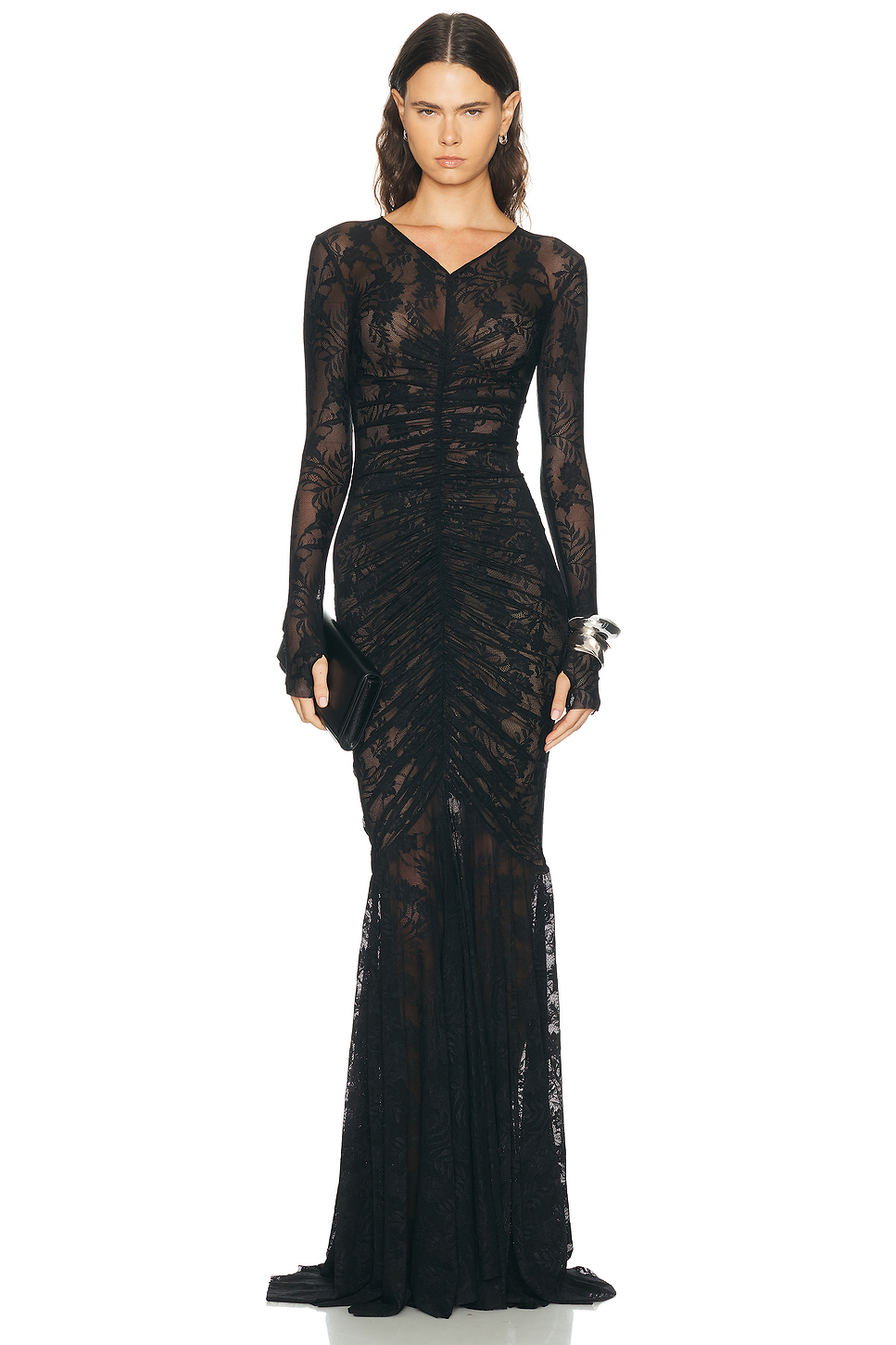 Shirred Front Fishtail Lace Gown
