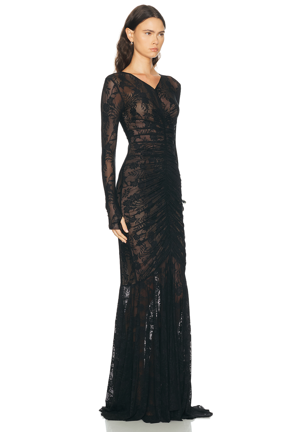 Shirred Front Fishtail Lace Gown