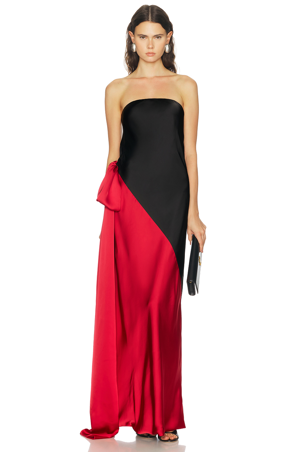 Spliced Bias Strapless Satin Gown