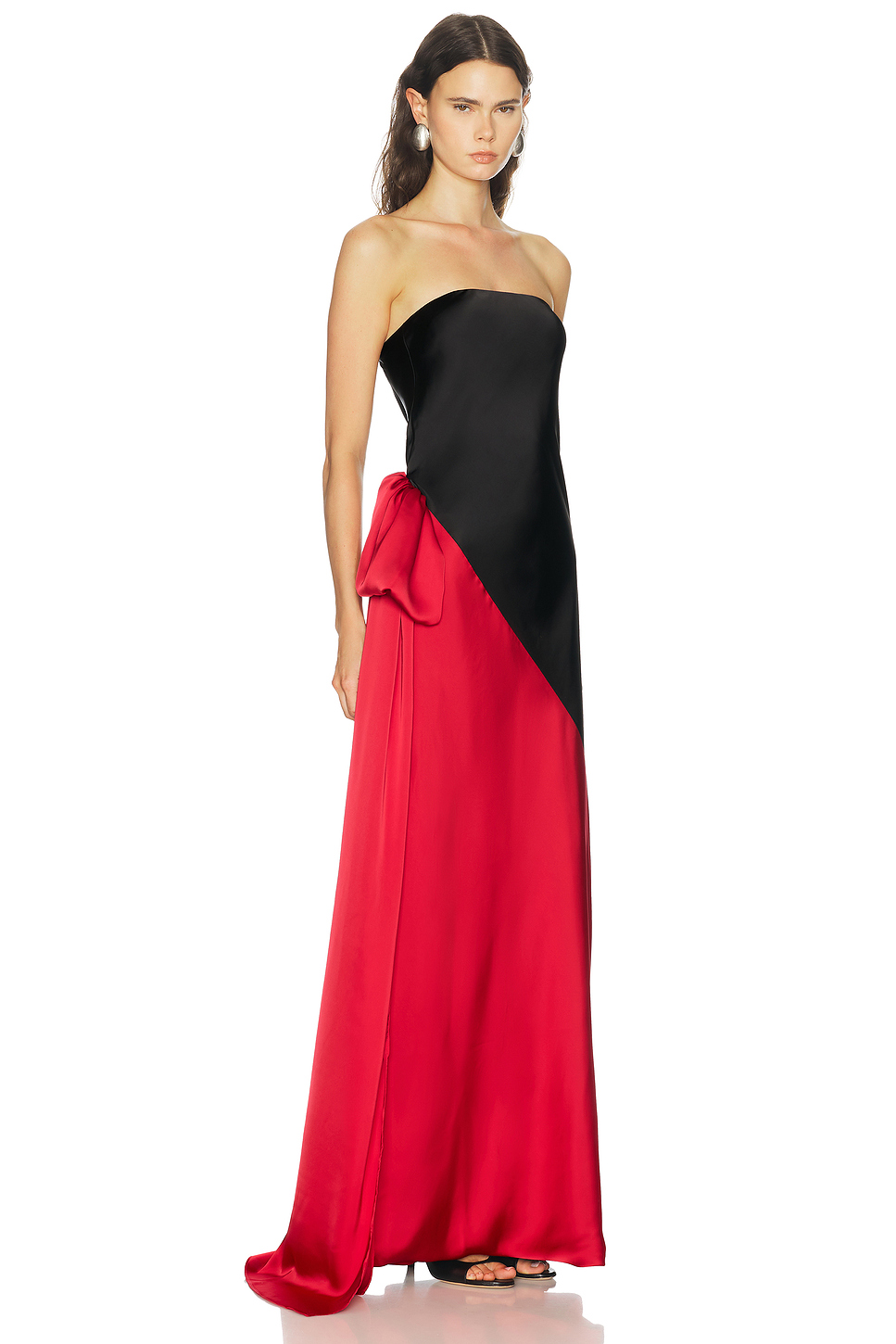 Spliced Bias Strapless Satin Gown