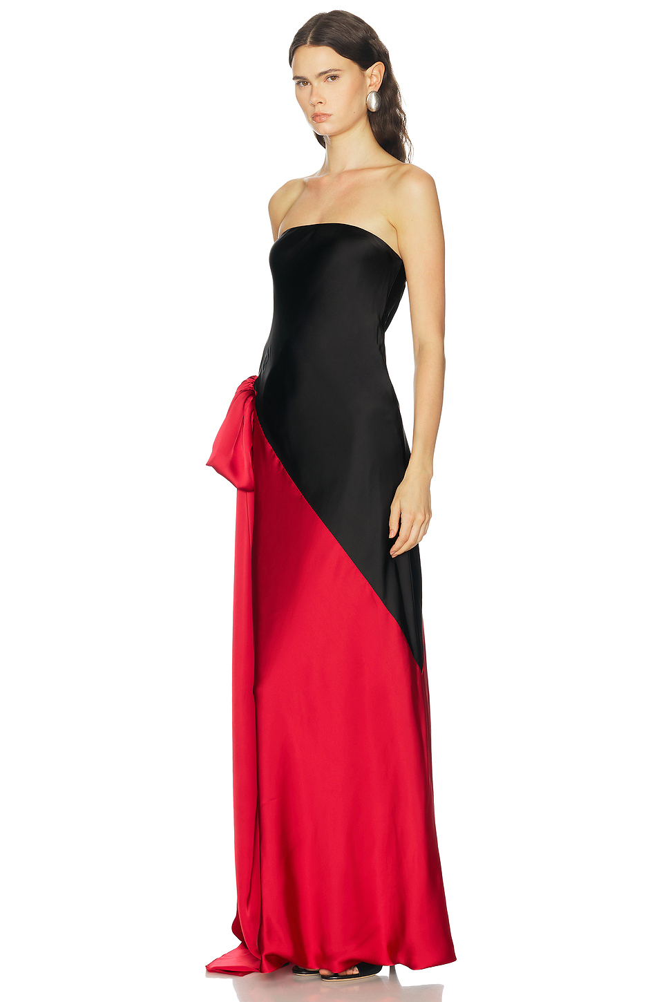 Spliced Bias Strapless Satin Gown