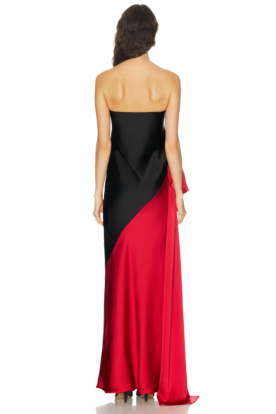 Spliced Bias Strapless Satin Gown