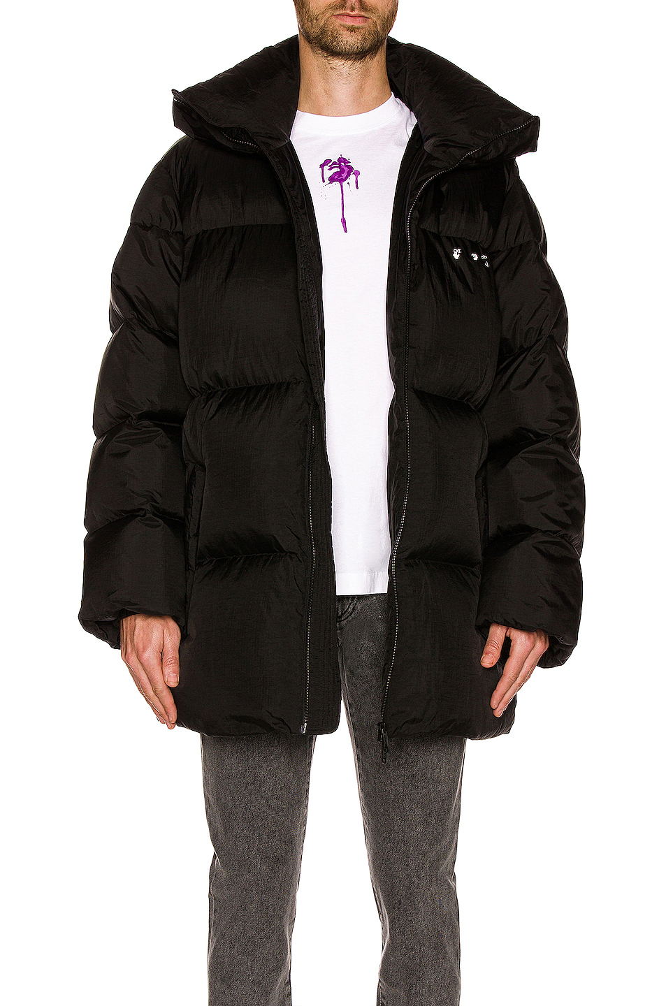 image 4 of off-white tuck detail puffer in black