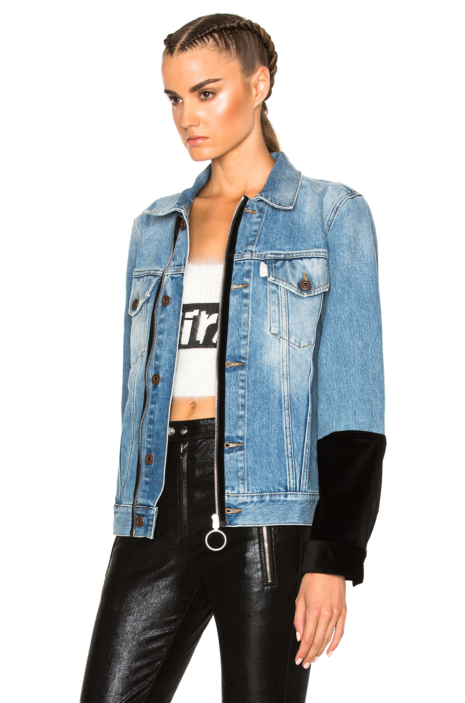 image 3 of off-white denim jacket with patches in blue