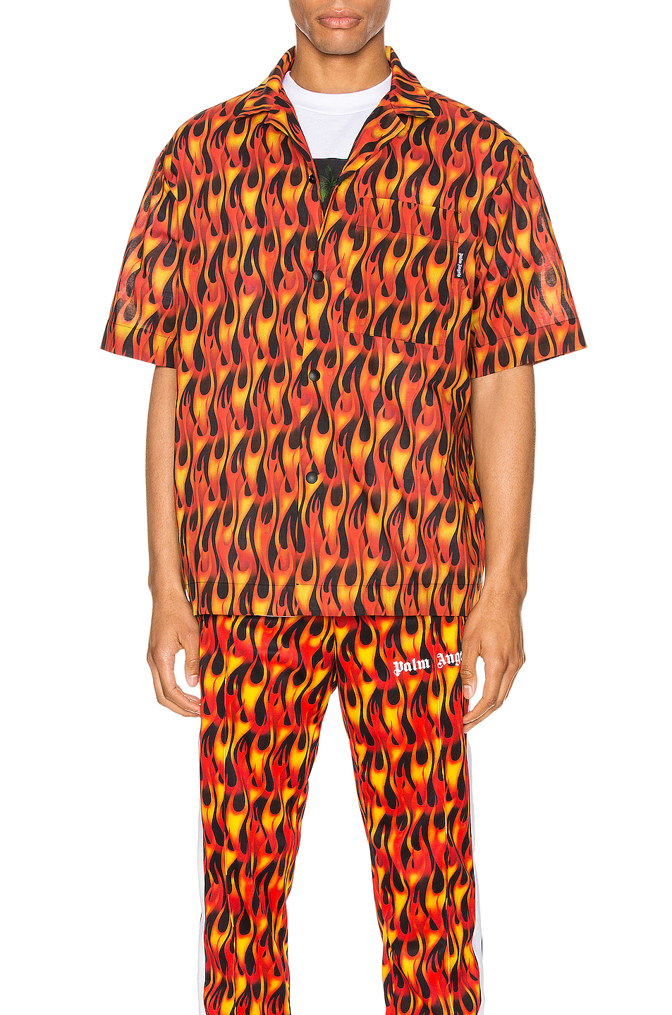 image 2 of palm angels burning bowling shirt in black & multi