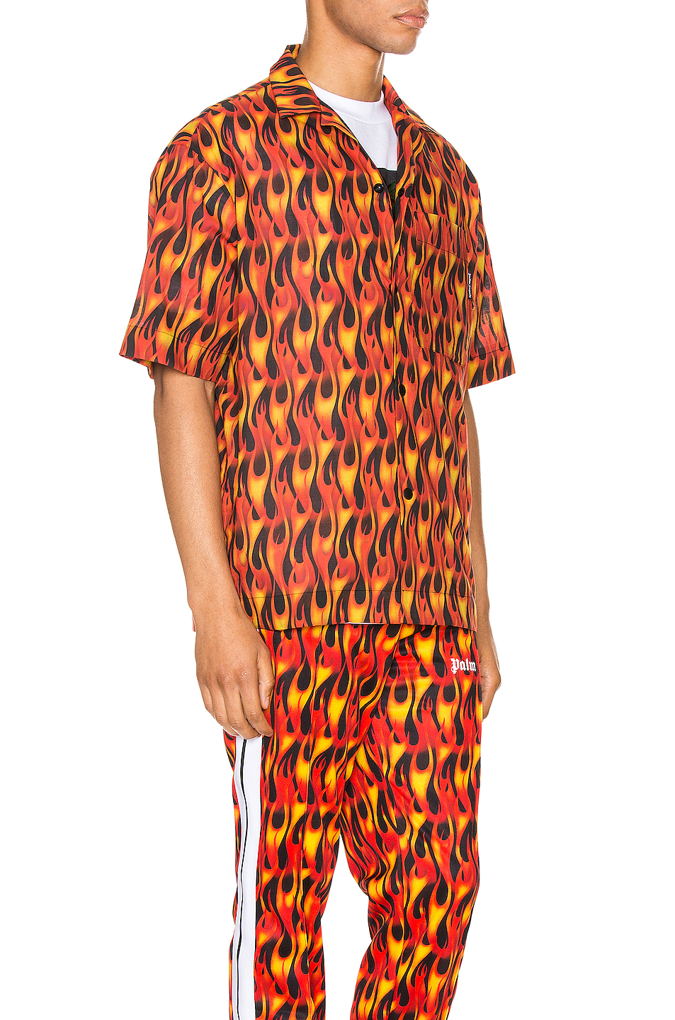 image 3 of palm angels burning bowling shirt in black & multi