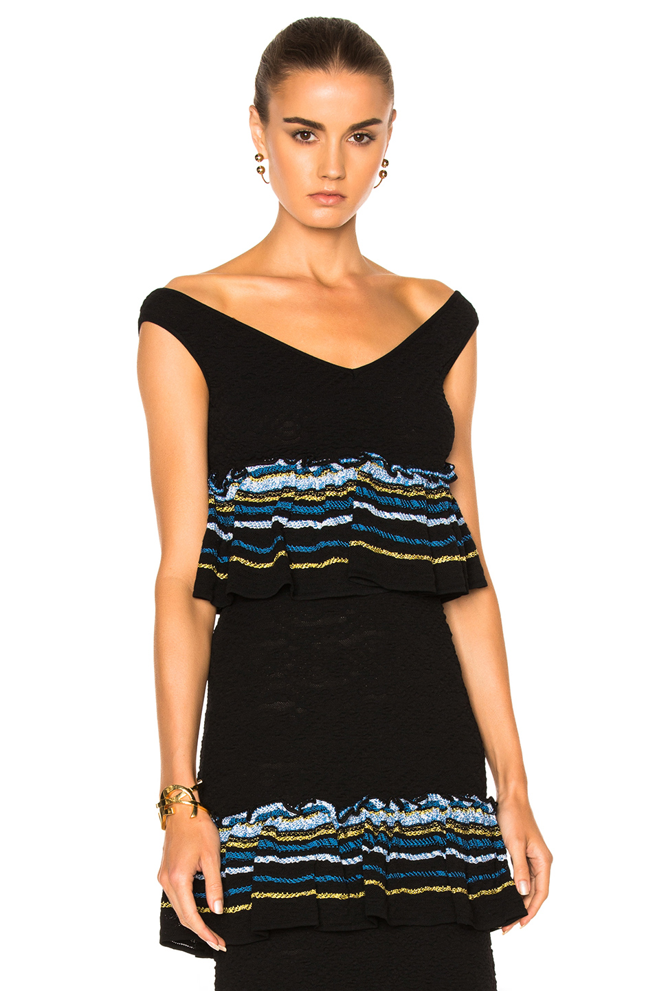 image 1 of peter pilotto jacquard ruffle knit crop top in navy