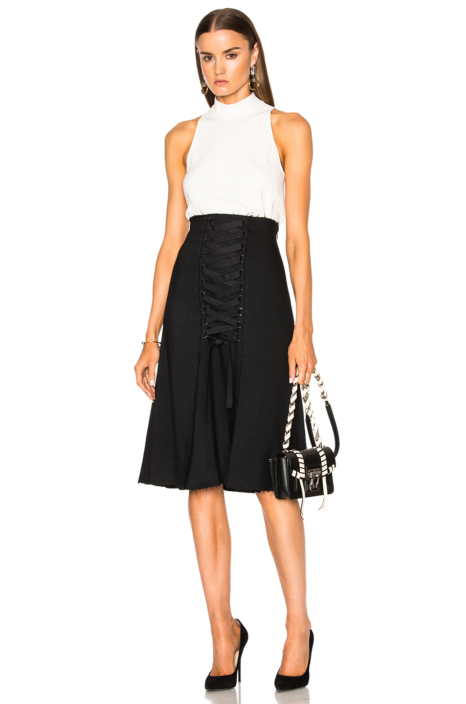 图象5 proenza schouler viscose wool high waisted lace up skirt