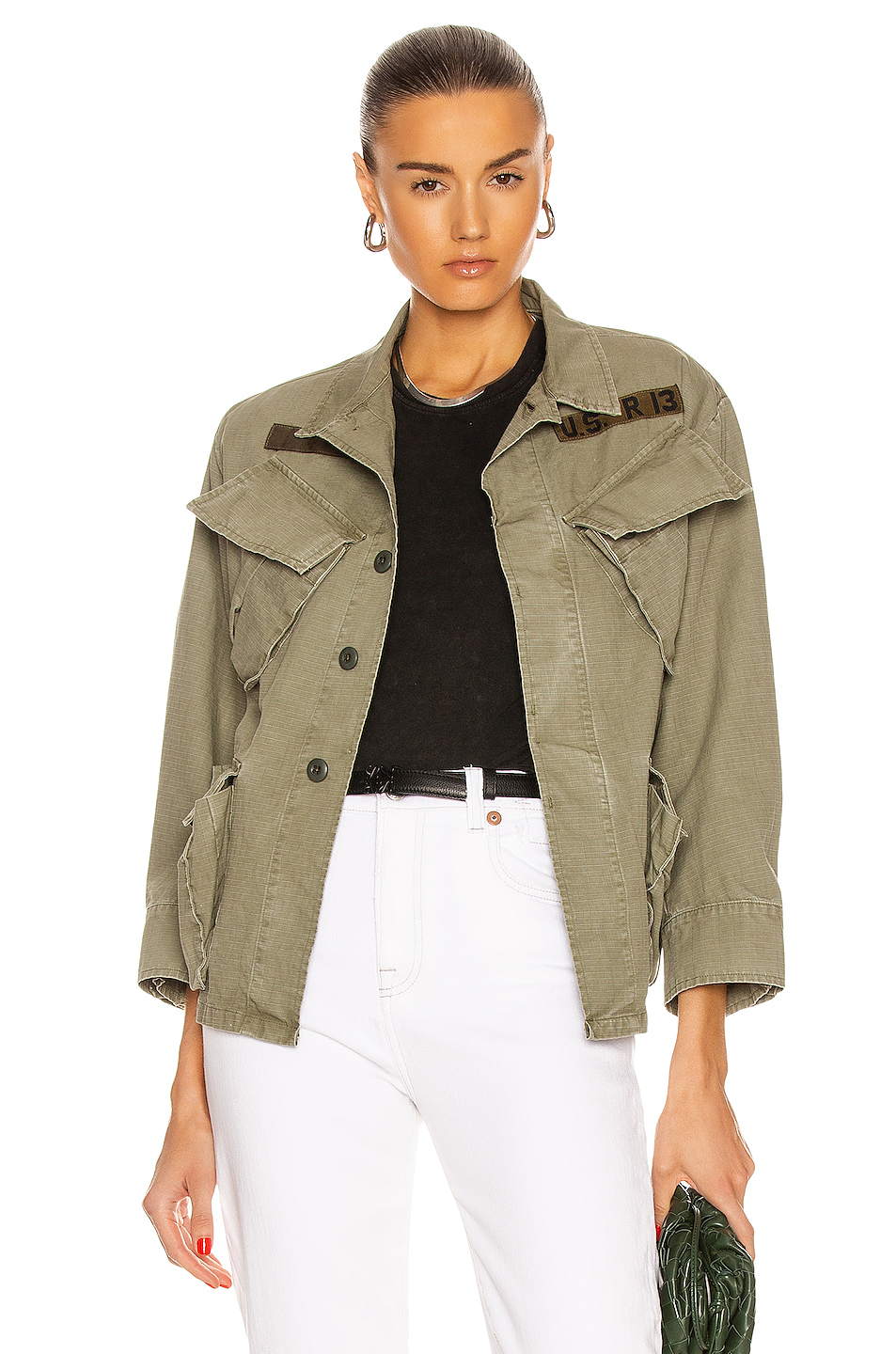 image 1 of r13 shrunken army jacket in overdye olive
