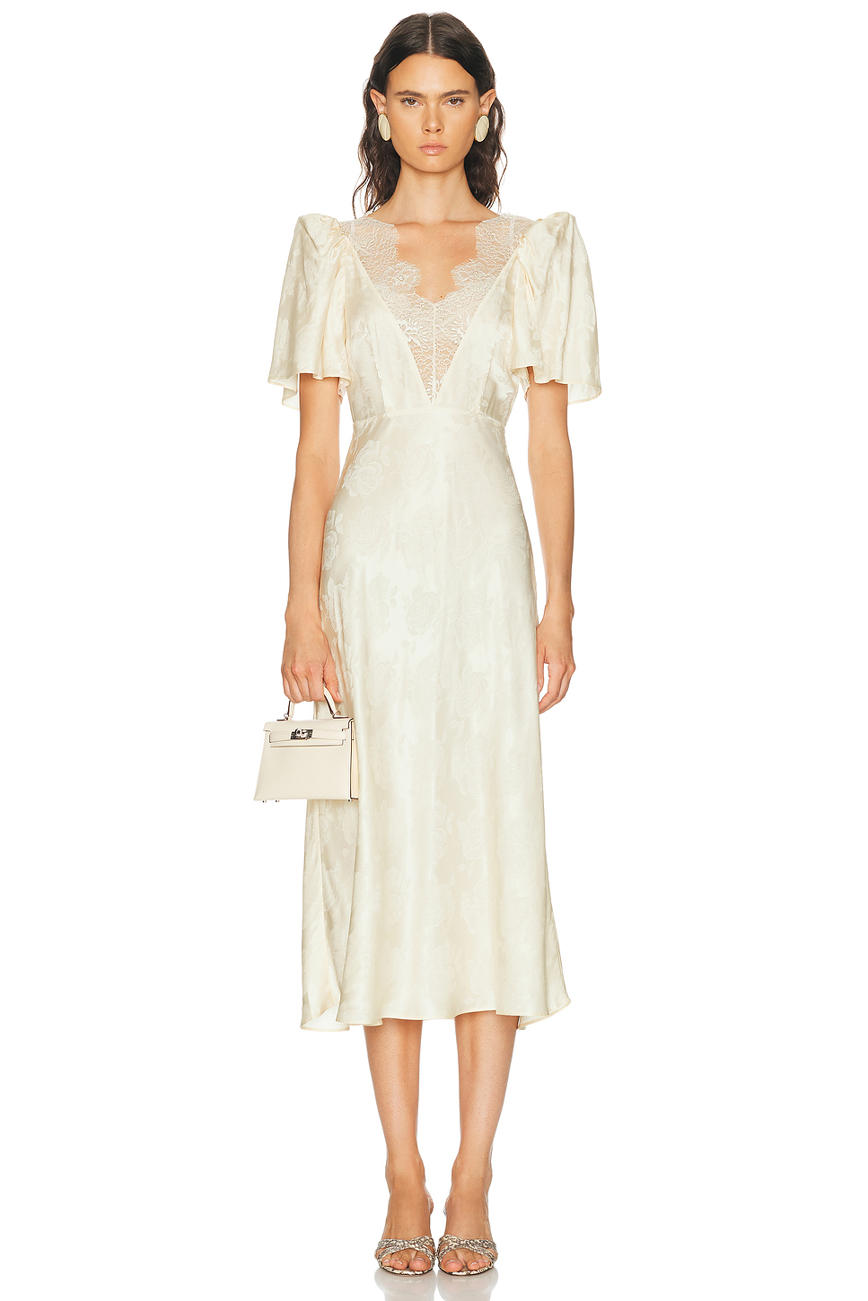 Silk Blend Lace Trim Midi Dress