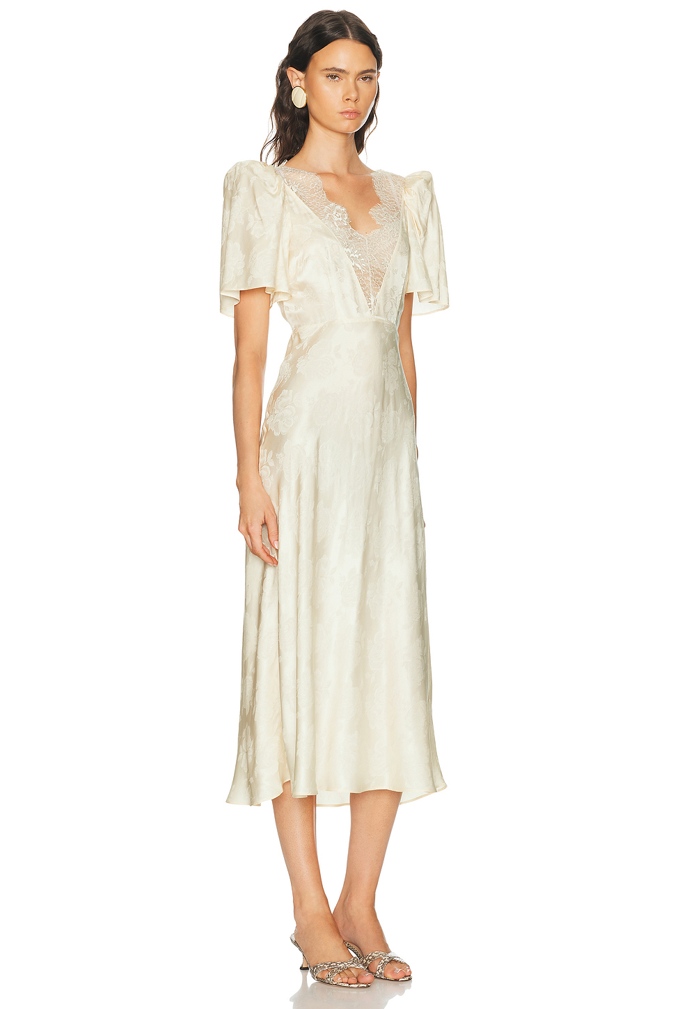 Silk Blend Lace Trim Midi Dress