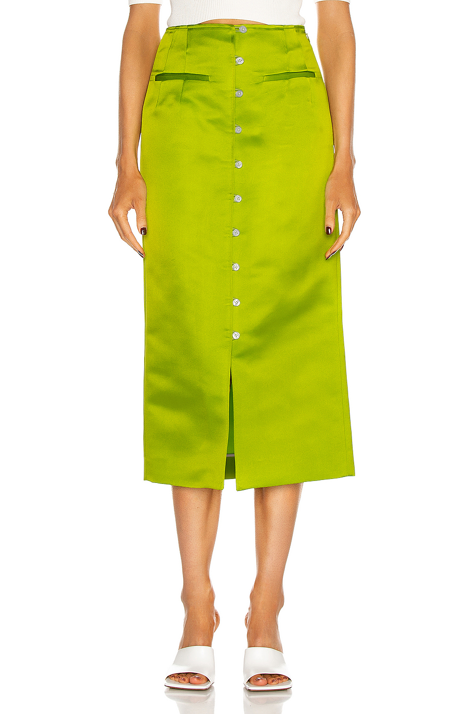 image 1 of rosie assoulin button down pencil skirt in lime green