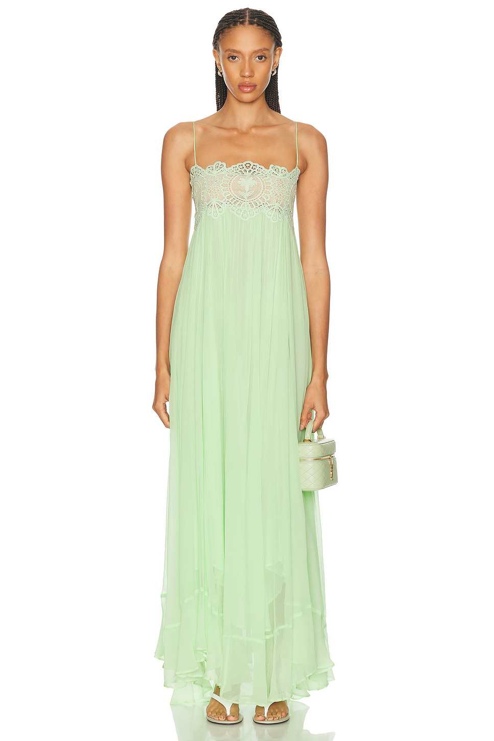 Gypsy Pleated Maxi Dress with Lace Trim