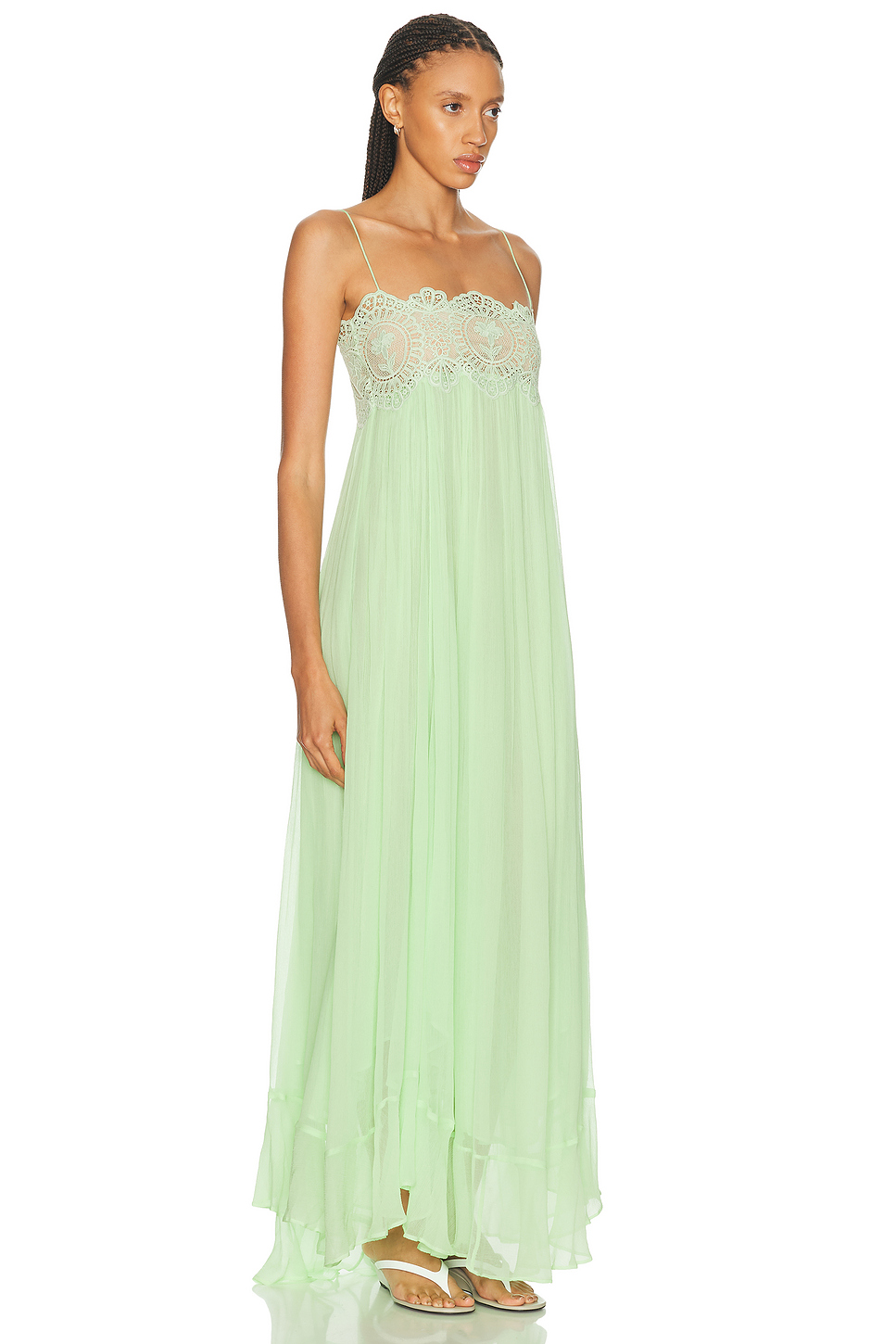 Gypsy Pleated Maxi Dress with Lace Trim
