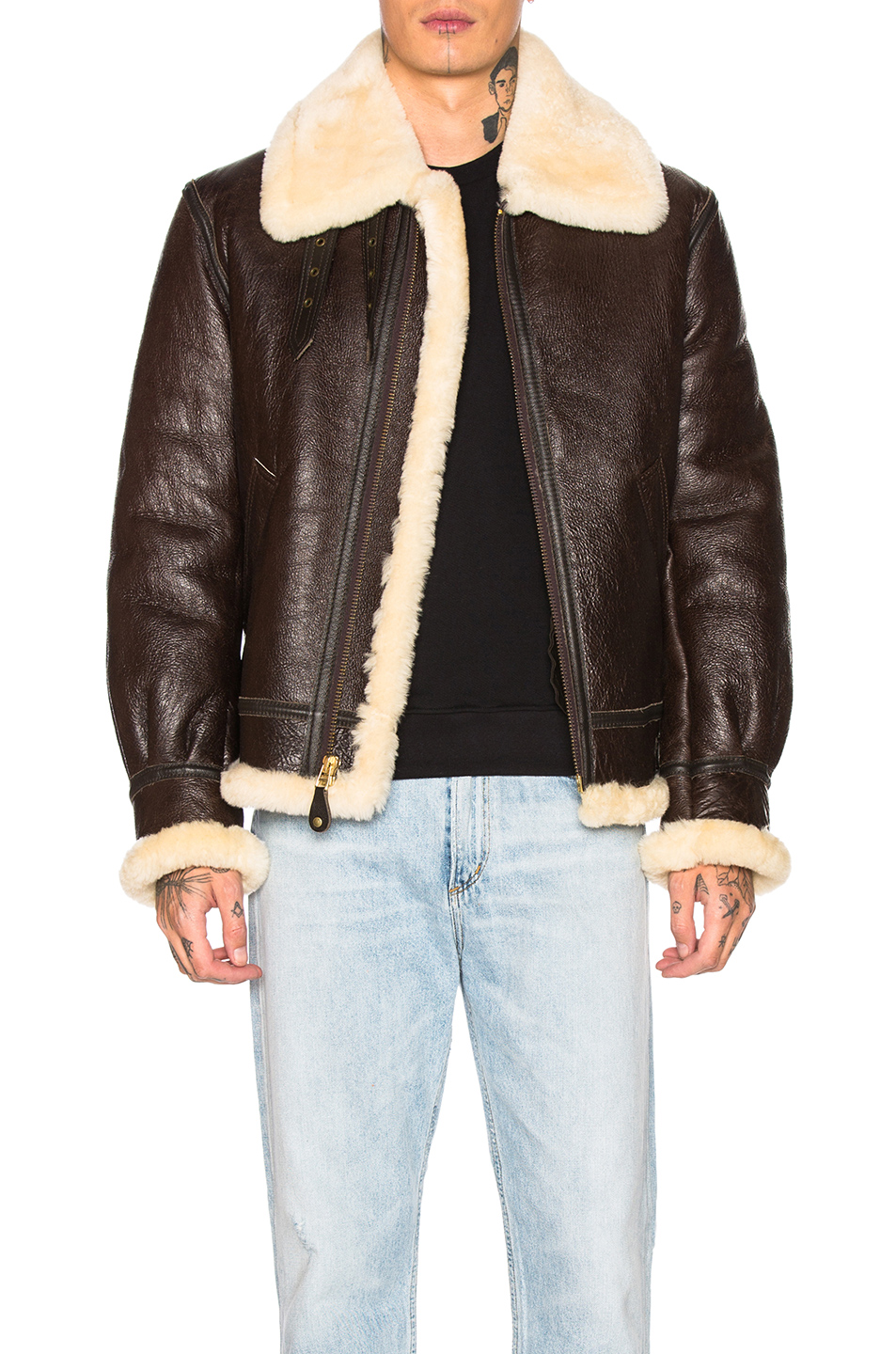 b-3 sheepskin leather bomber jacket
