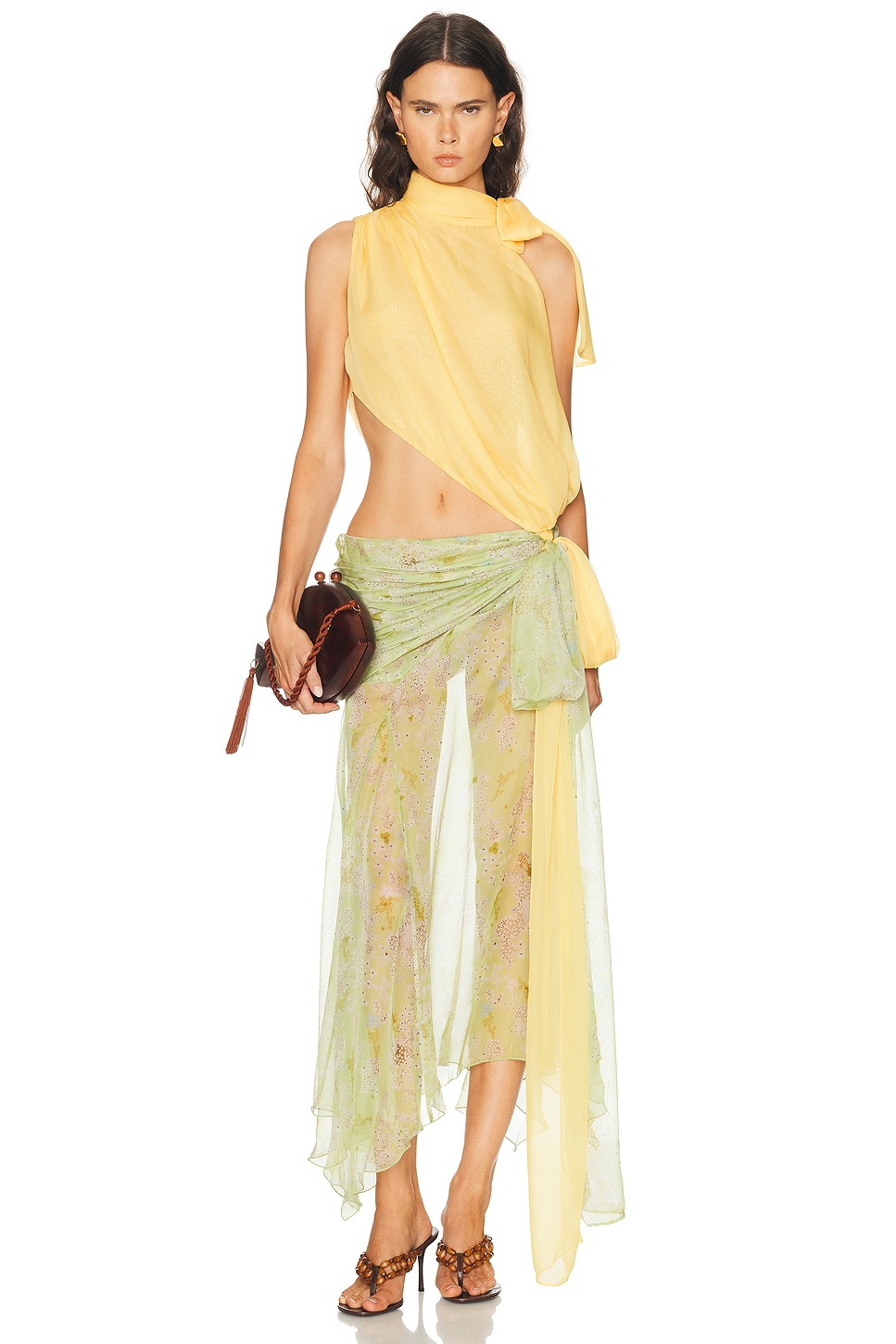 Dalia Two Tone Draped Chiffon Gown with Cut-Out