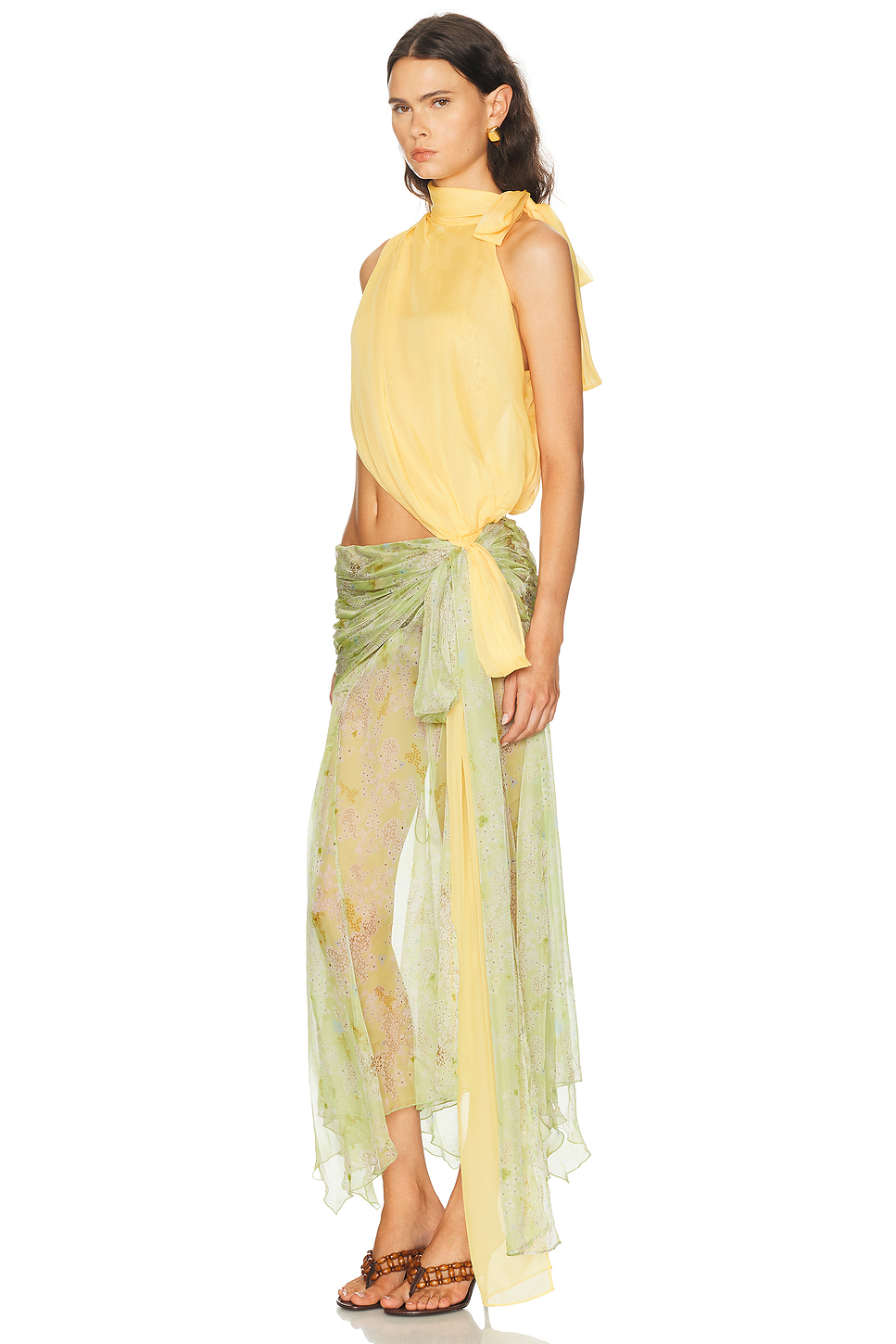 Dalia Two Tone Draped Chiffon Gown with Cut-Out