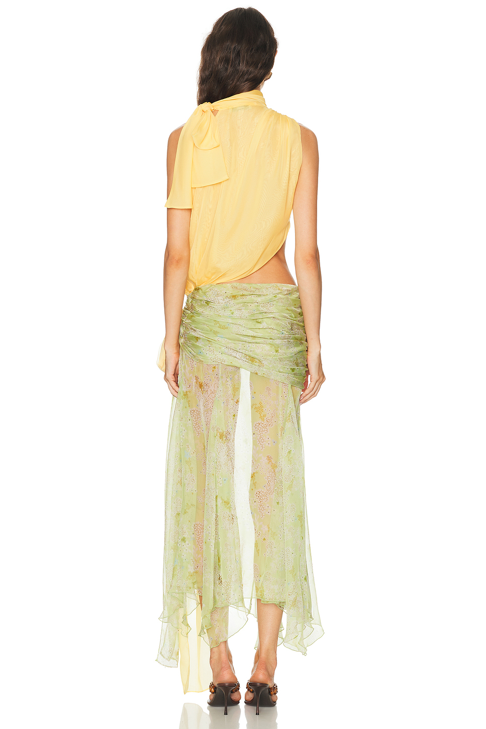 Dalia Two Tone Draped Chiffon Gown with Cut-Out
