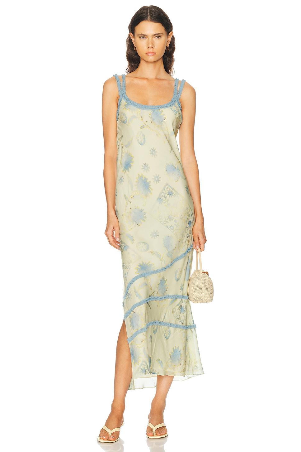Cecile Ruffle Slip Dress in Silk Viscose