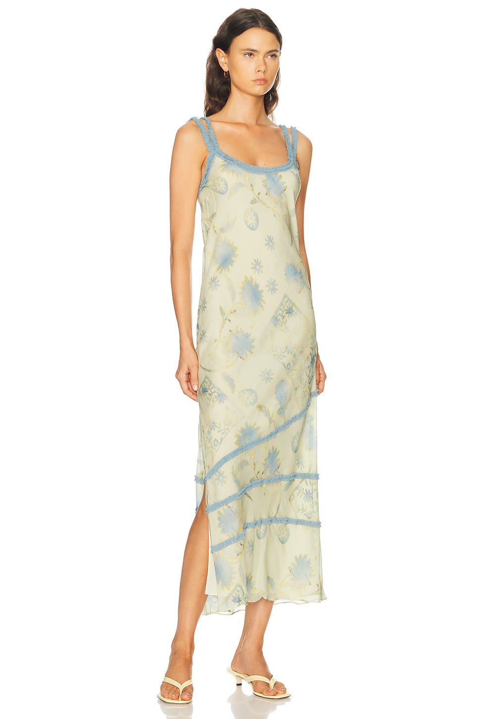 Cecile Ruffle Slip Dress in Silk Viscose