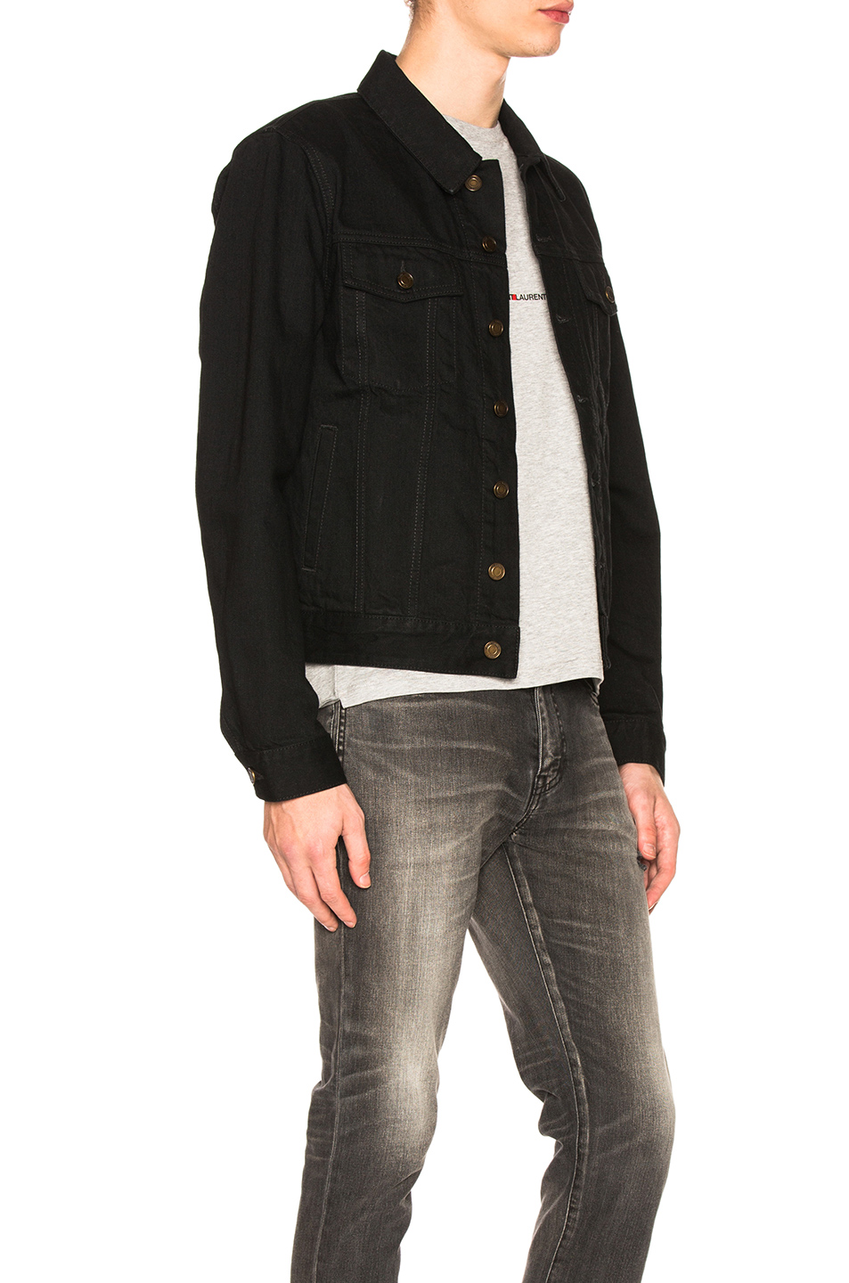 saint laurent denim jacket in black – 磨损黑 | fwrd