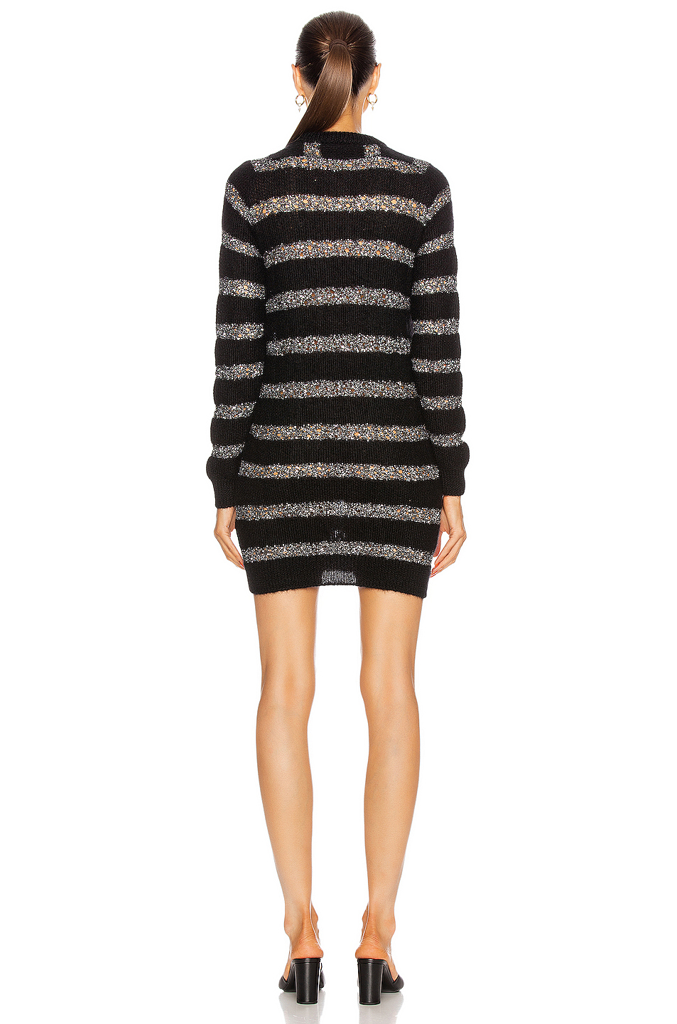 image 3 of saint laurent striped mini dress in noir & argent