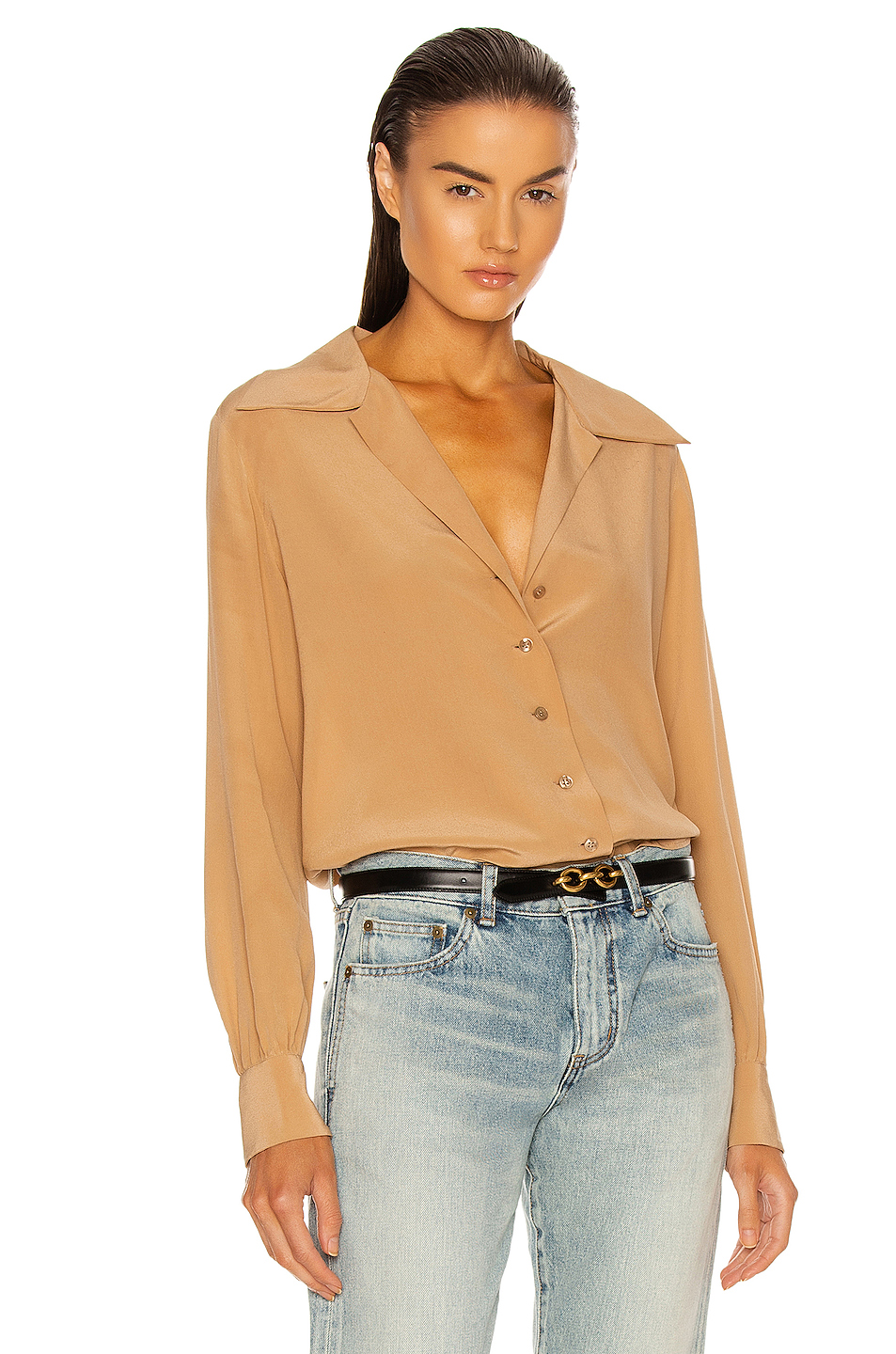 image 1 of saint laurent crepe de chine blouse in beige rose