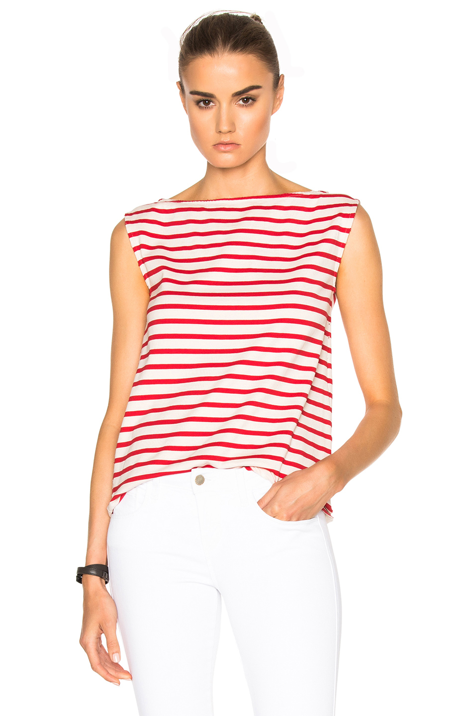 image 1 of saint laurent distressed stripe tank in natural &amp