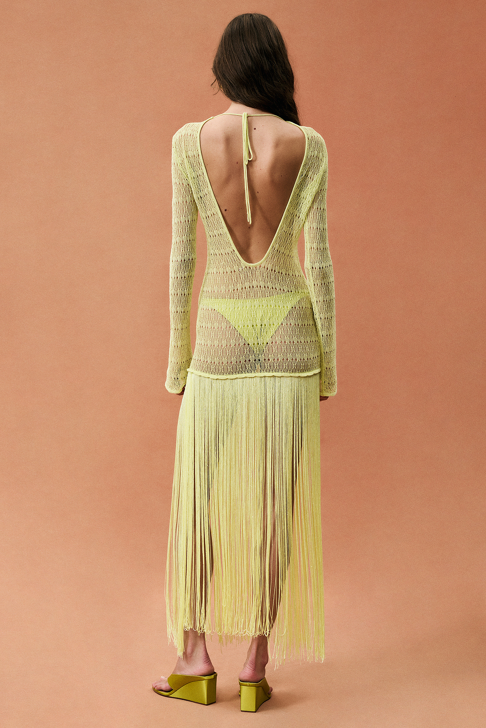 Long Sleeve Fringe Knit Maxi Dress