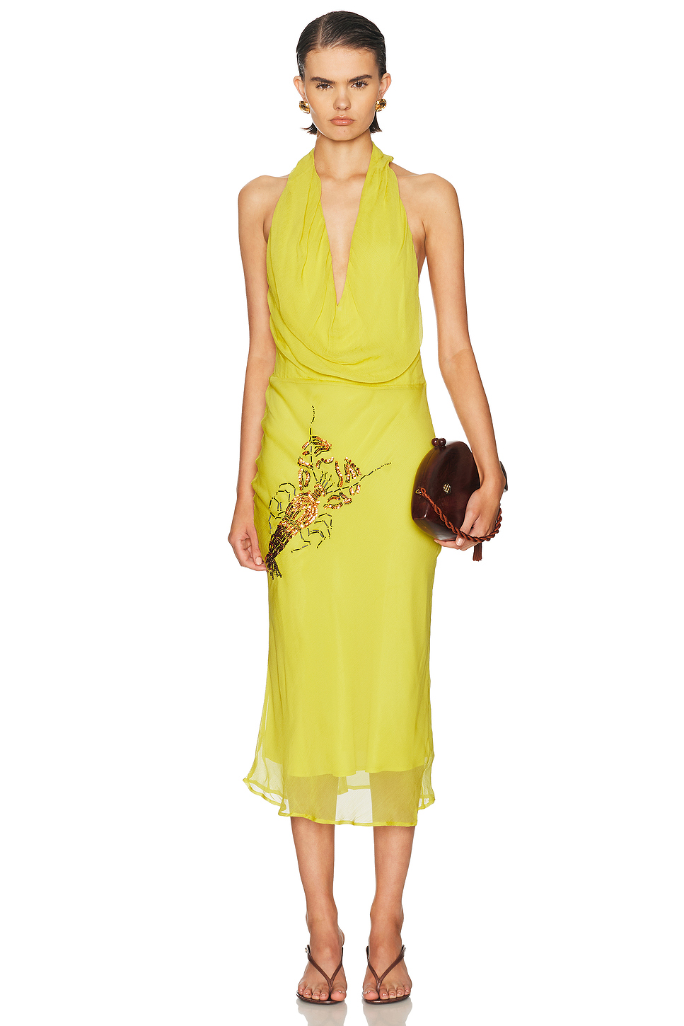 Beaded Chiffon Halter Midi Dress - Fully Lined Occasion Dress for OEM