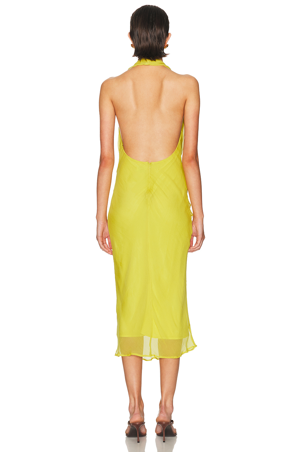 Beaded Chiffon Halter Midi Dress
