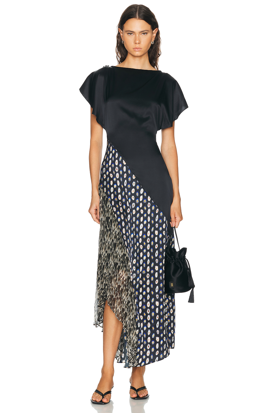 Silk Satin Crepe Maxi Dress with Asymmetric Hem