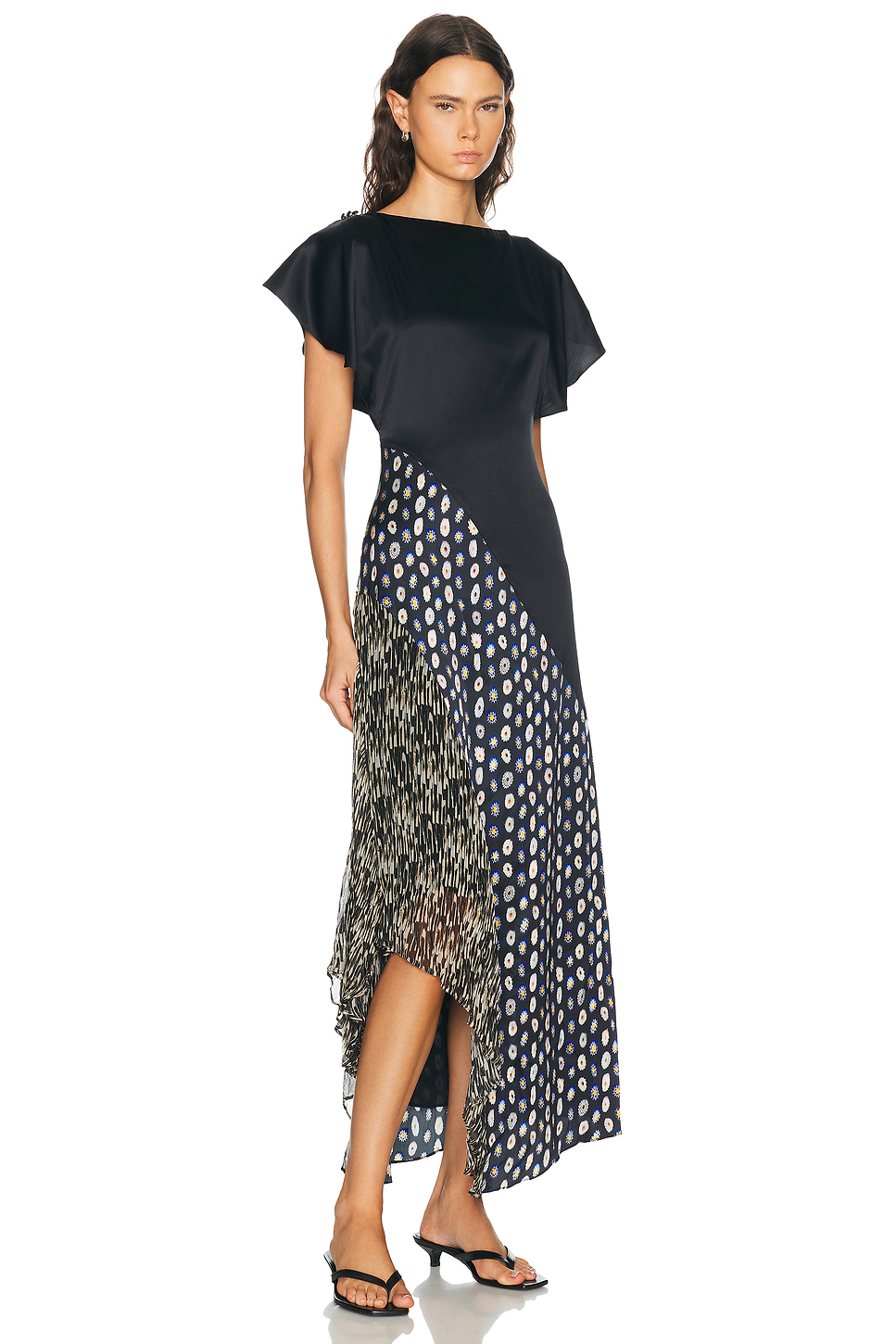 Silk Satin Crepe Maxi Dress with Asymmetric Hem