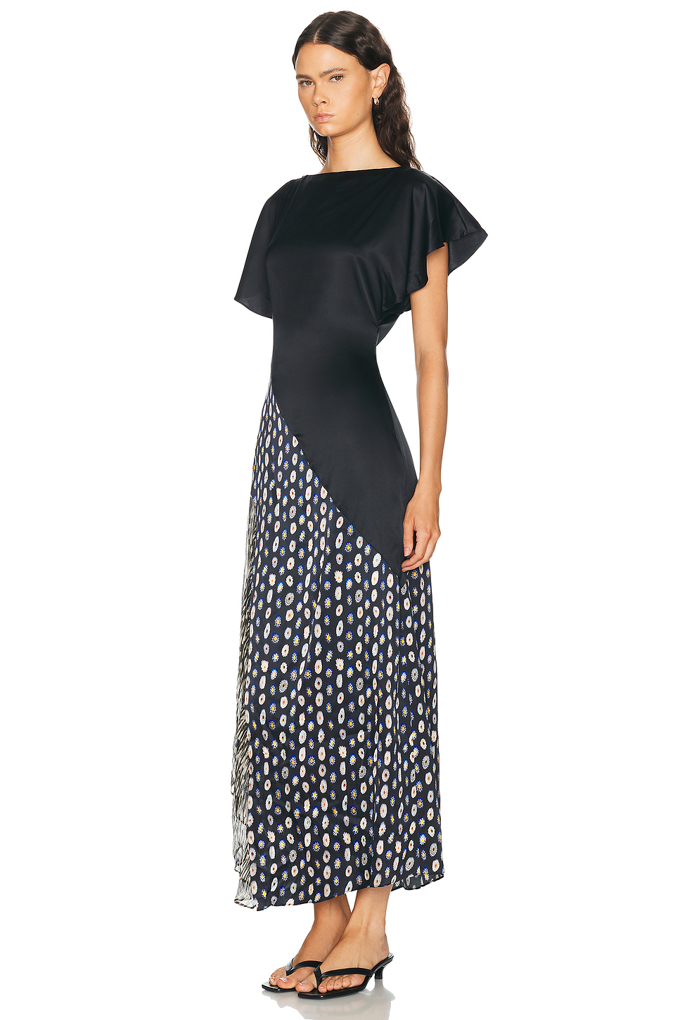 Silk Satin Crepe Maxi Dress with Asymmetric Hem