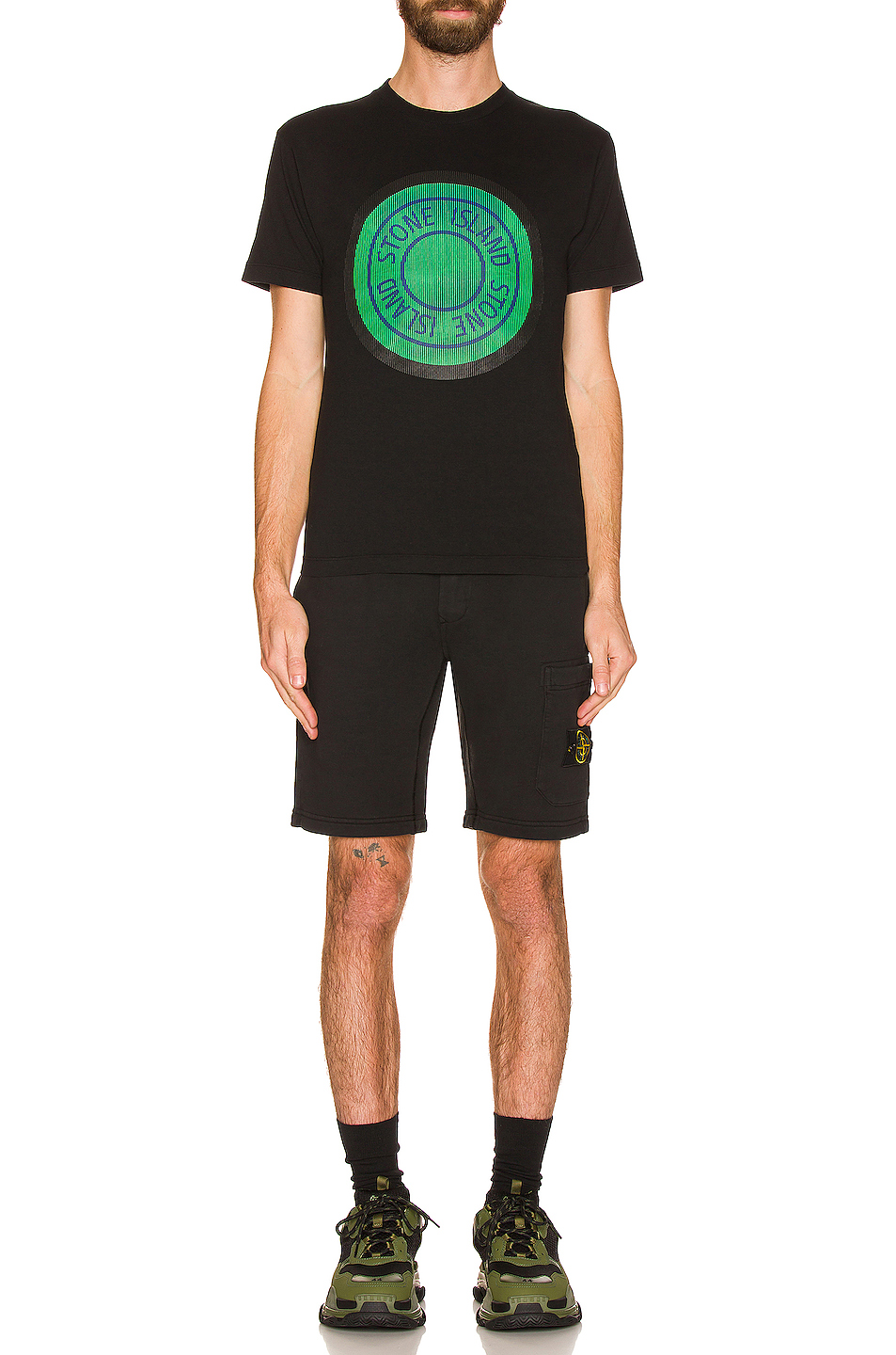 image 4 of stone island print t shirt in black