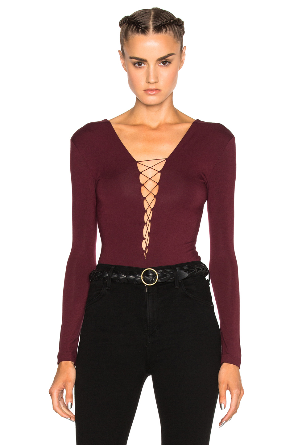 图象1 t by alexander wang lace up long sleeve bodysuit – wine