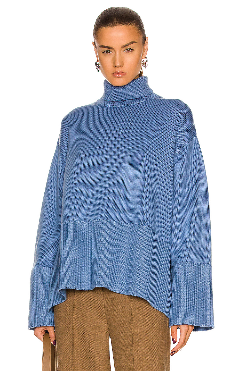 image 1 of toteme wool cotton turtleneck sweater in bolt blue