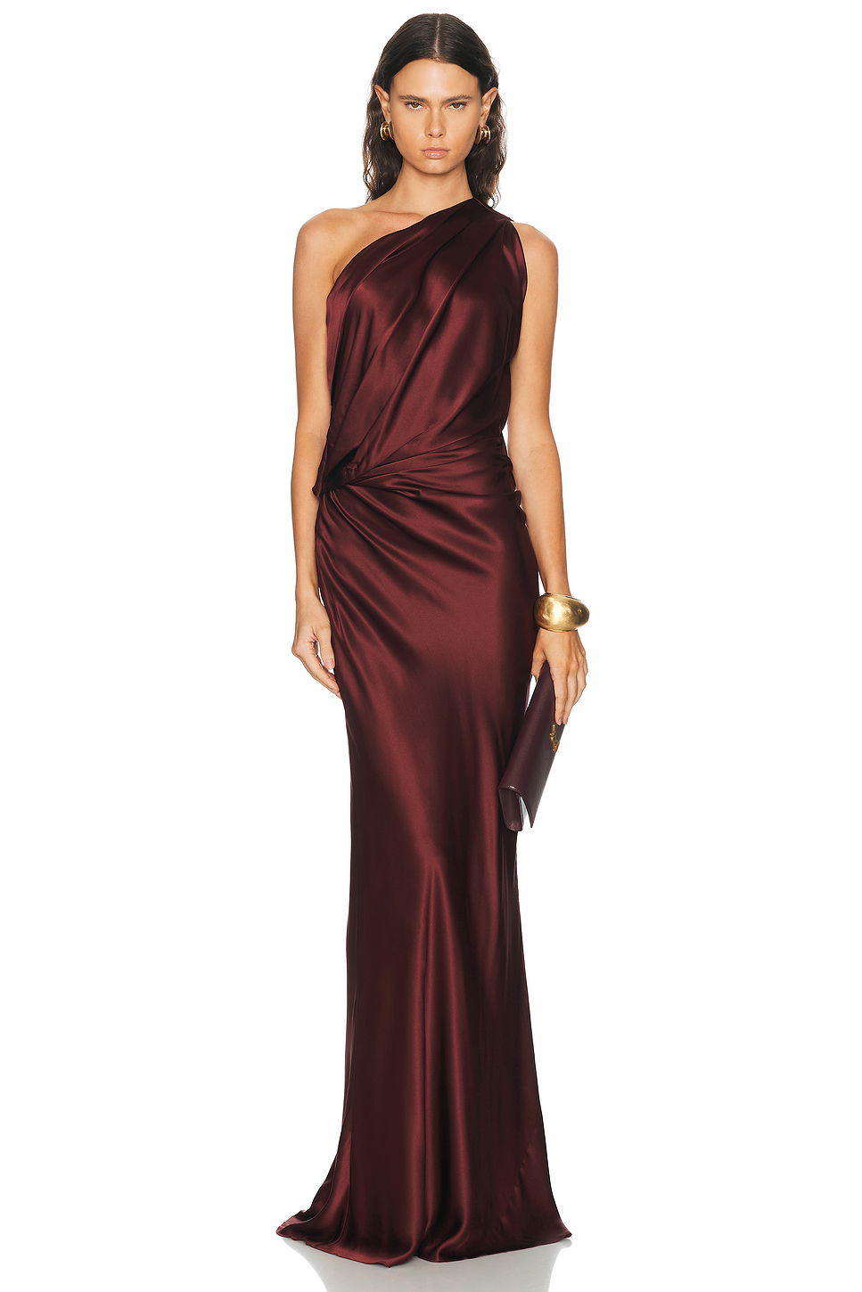 Draped One Shoulder Silk Gown