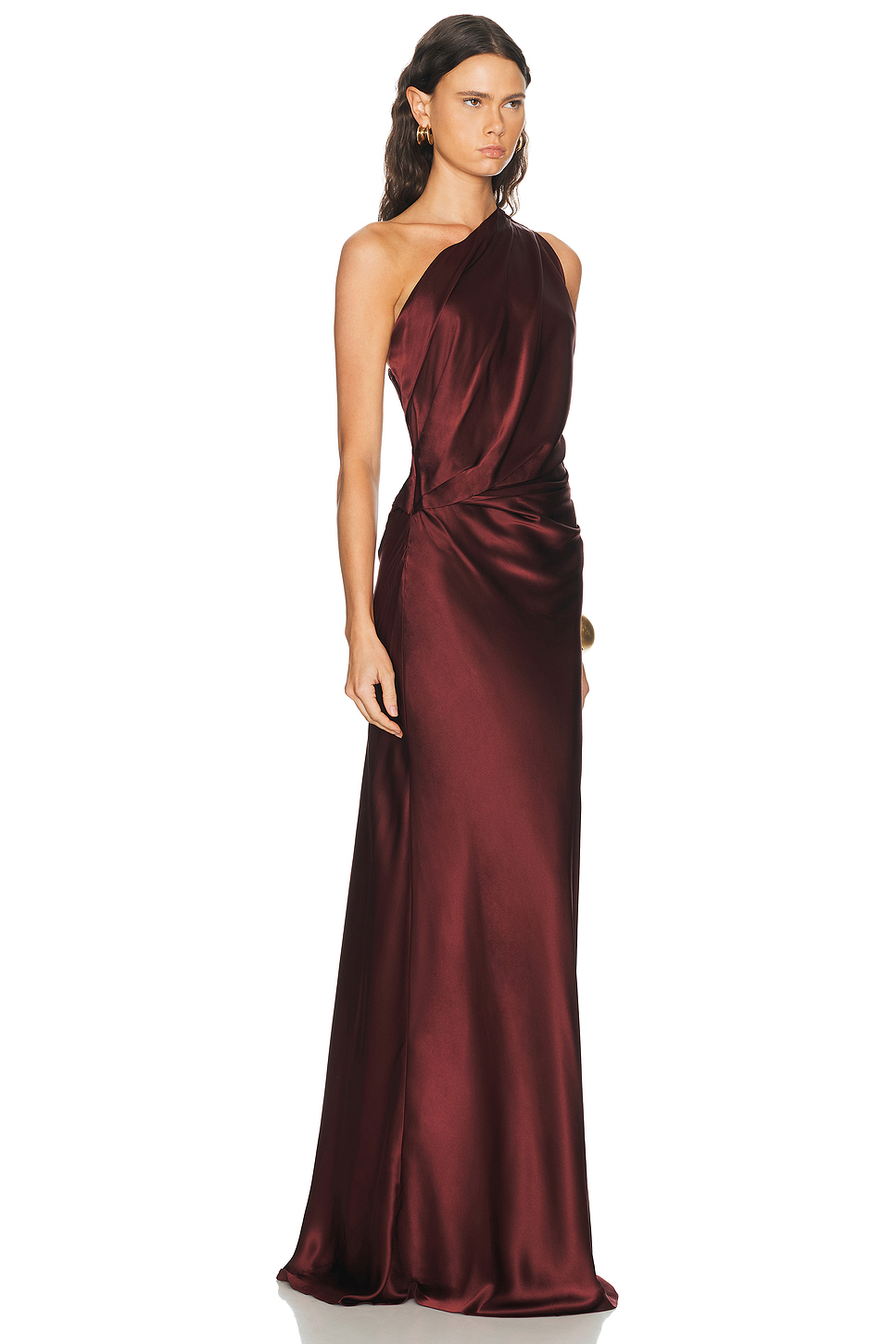 Draped One Shoulder Silk Gown