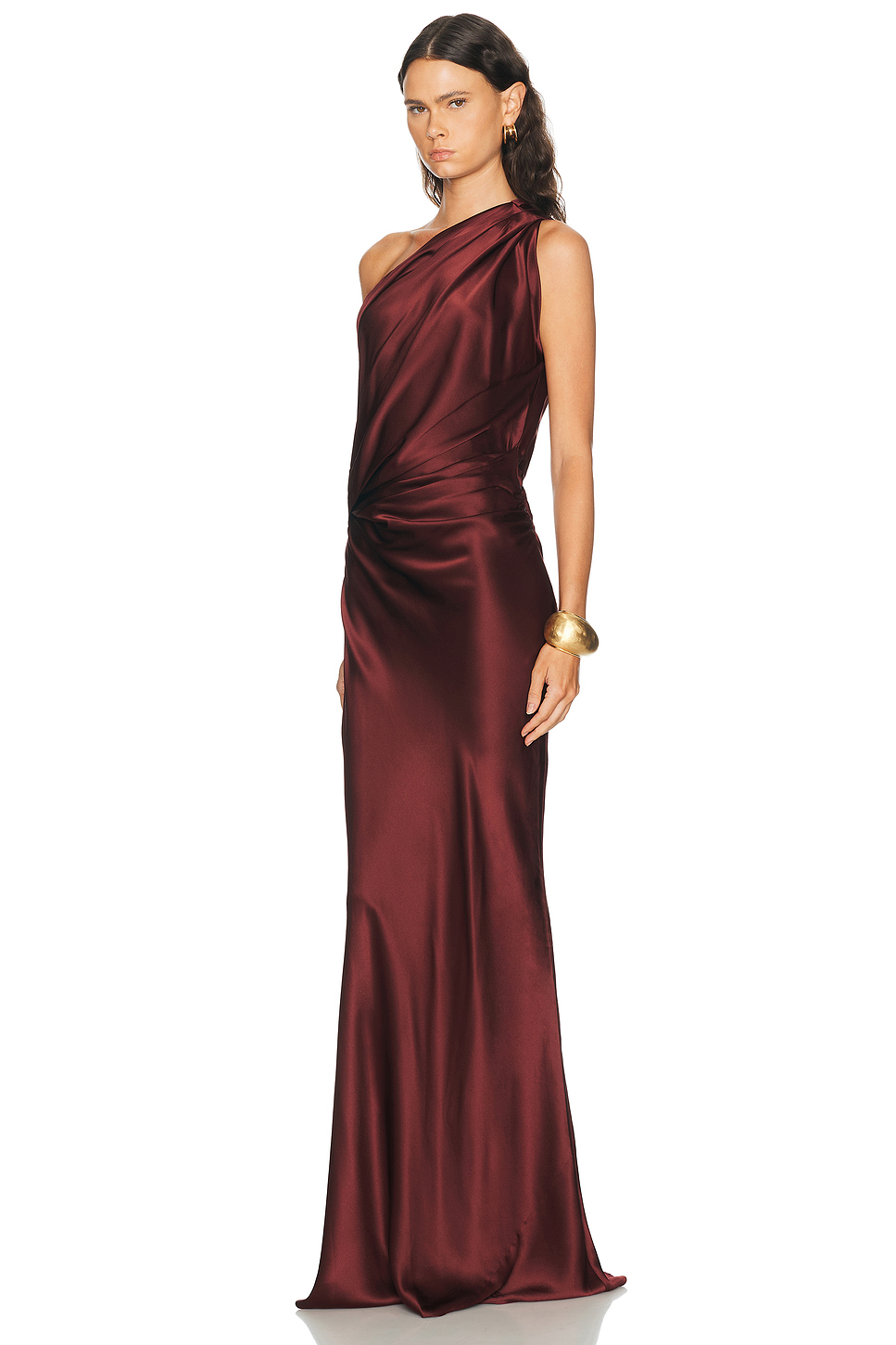 Draped One Shoulder Silk Gown