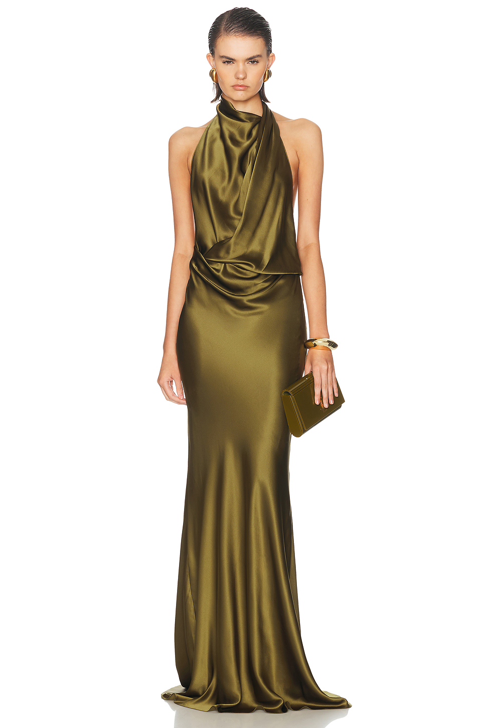 Silk Halter Draped Bias Gown