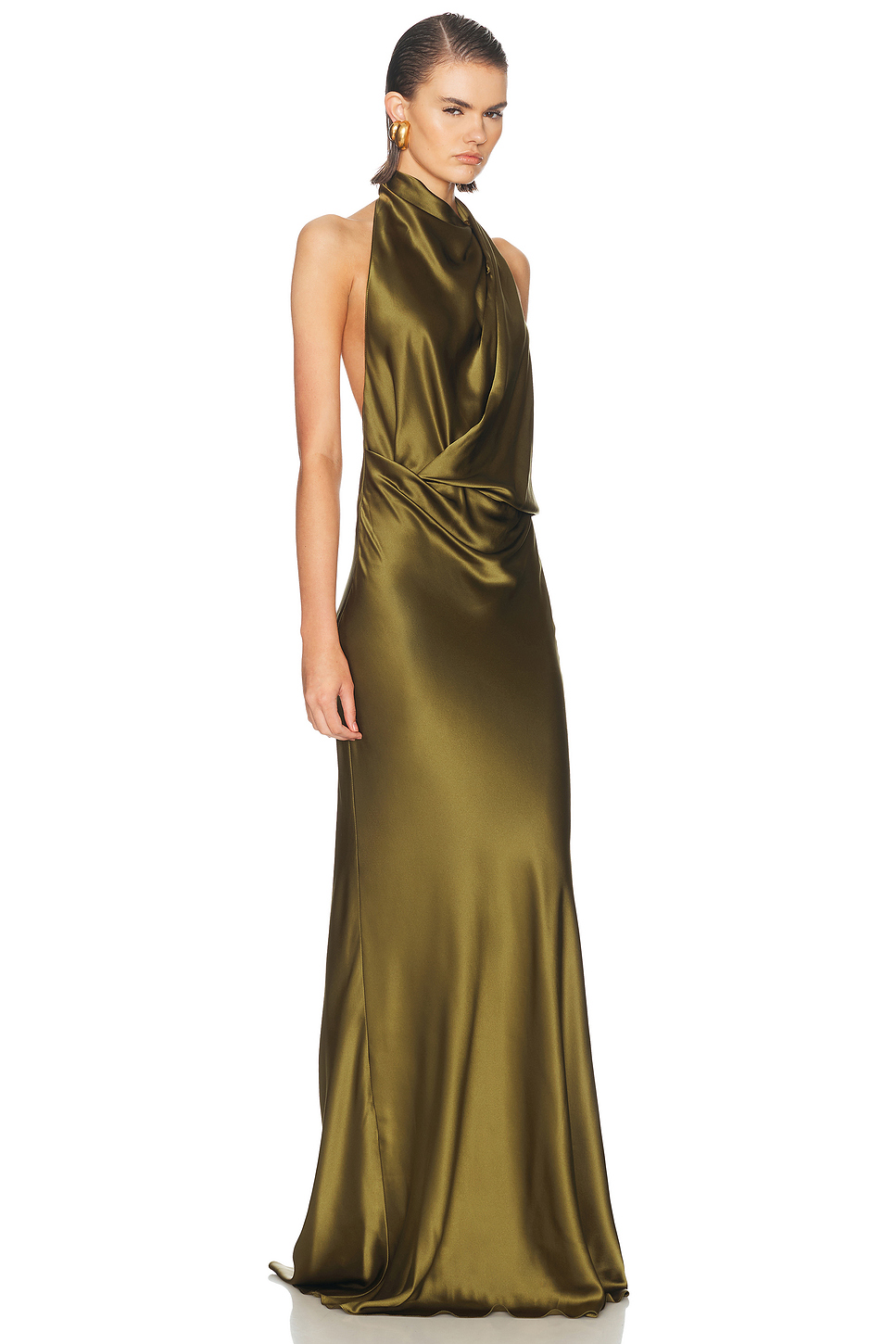 Silk Halter Draped Bias Gown